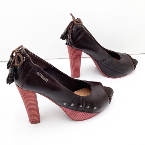 {Diesel}Leather Peep Toe Platform Heels - Picture 7 of 12